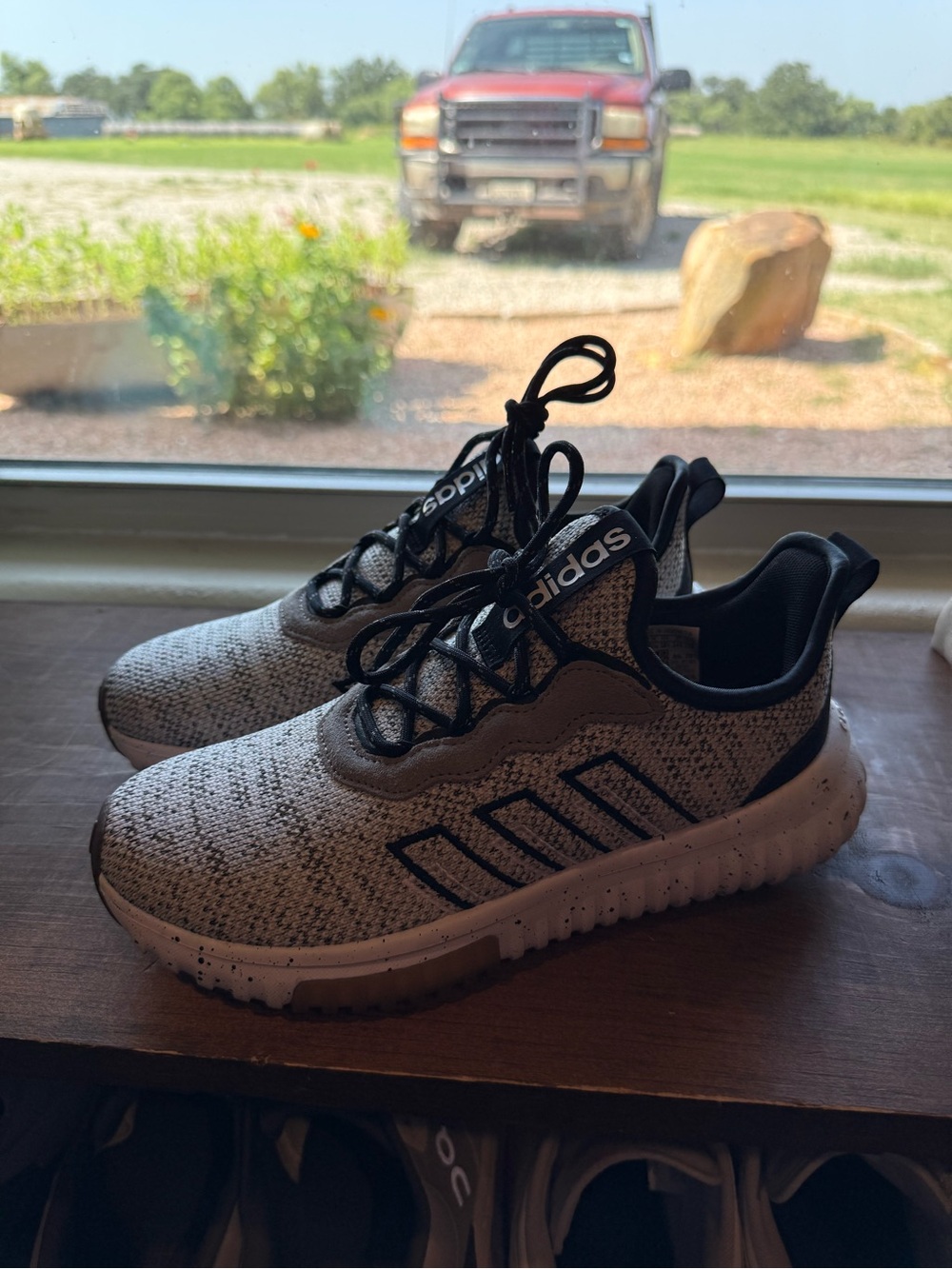 Adidas Light Gray and Black Knit Athletic Sneakers